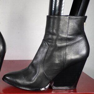 Women's Calvin Klein Black Leather High Heel Wedge Fashion Ankle Boots 10